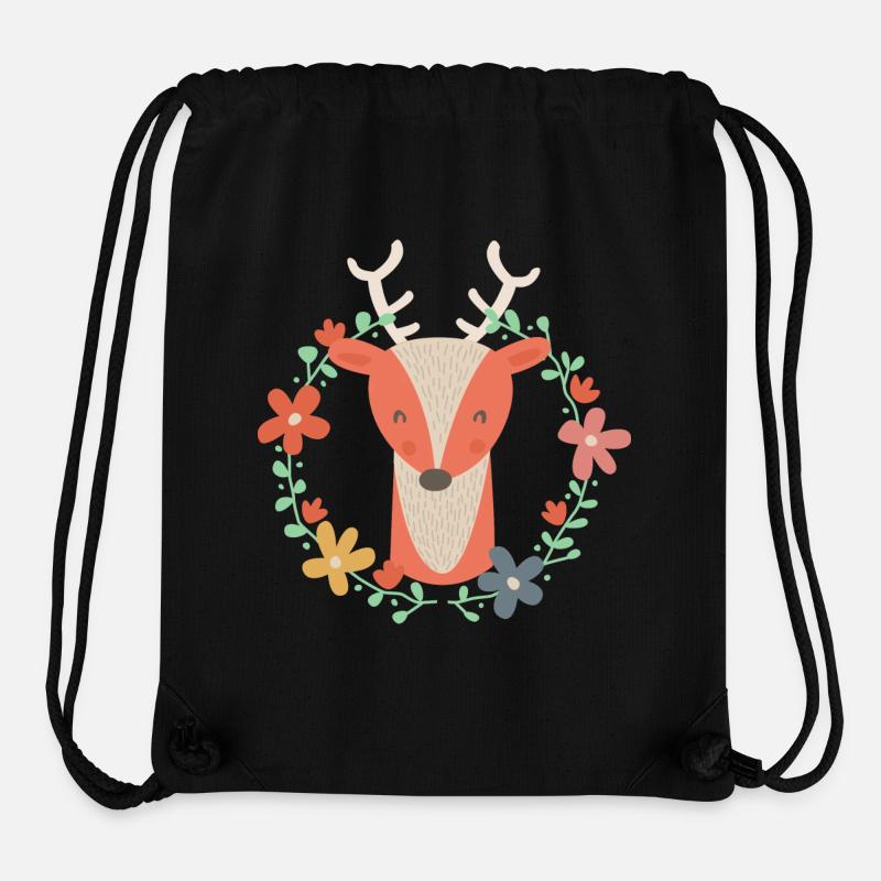 Sugar sweet cerf avec la fleur de vrille - Sac à cordon recyclé Stanley/Stella - noir