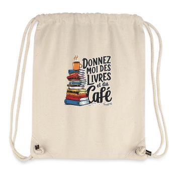 livres et café - culture et boisson - Sac à cordon recyclé Stanley/Stella - blanc naturel - Devant