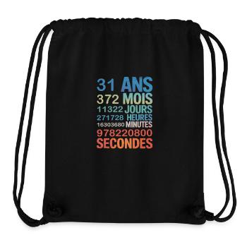 31 ans en chiffres – Design Anniversaire - Sac à cordon recyclé Stanley/Stella - noir - Devant