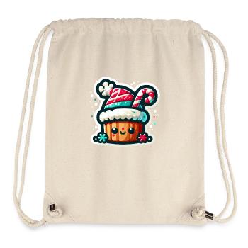 Cupcake au chapeau de Père Noël : une douce gâterie de Noël ! - Sac à cordon recyclé Stanley/Stella - blanc naturel - Devant