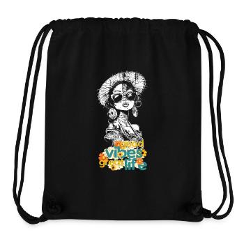 Femme Good Vibe Fleurs - Sac à cordon recyclé Stanley/Stella - noir - Devant