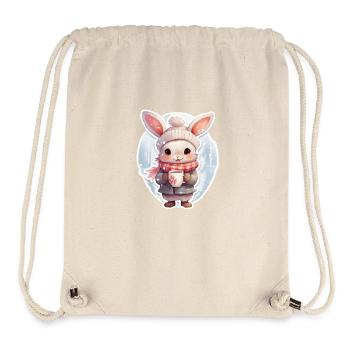 Lapin en hiver avec une tasse de cacao - Sac à cordon recyclé Stanley/Stella - blanc naturel - Devant
