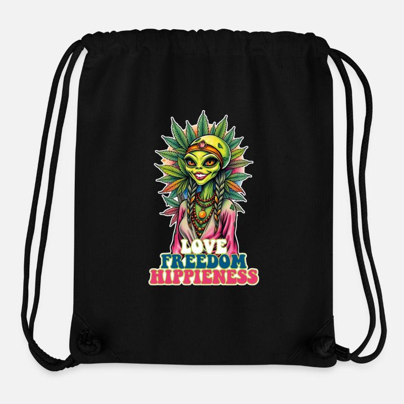 Cannabis Alien AMOUR LIBERTÉ HIPPIENESS 1 - Sac à cordon recyclé Stanley/Stella - noir