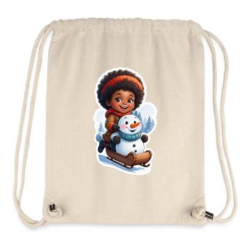 Child-friendly snowman on sled - Stanley/Stella Recycled Gym Bag - natural - Front