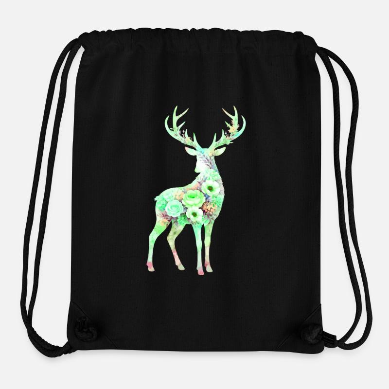 Fleurs en forme d’aquarelle de cerf - Sac à cordon recyclé Stanley/Stella - noir