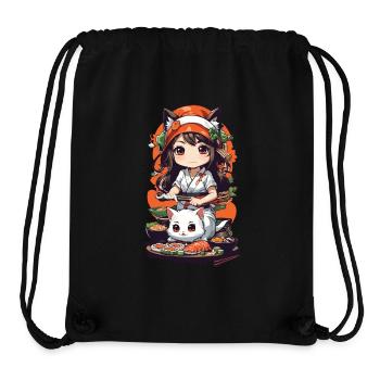 Kawaii Anime Sushi Kemomimi Master with Cat - Stanley/Stella Recycled Gym Bag - black - Front