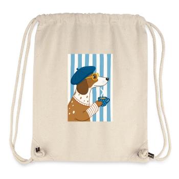 Chien chic café et béret - Sac à cordon recyclé Stanley/Stella - blanc naturel - Devant