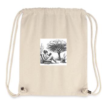Femme buvant du café et lisant un livre - Sac à cordon recyclé Stanley/Stella - blanc naturel - Devant