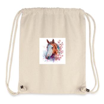 Watercolor Horse and Cherry Blossoms - Stanley/Stella Recycled Gym Bag - natural - Front
