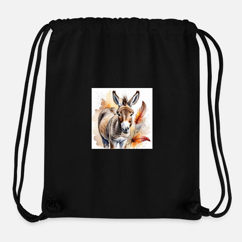 Wasserfarben Eselportrait mit Federakzent - Stanley/Stella recycelter Gym Bag - Schwarz