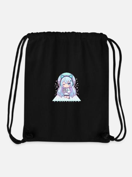 Kawaii gamer with cat ears - Stanley/Stella Recycled Gym Bag - black