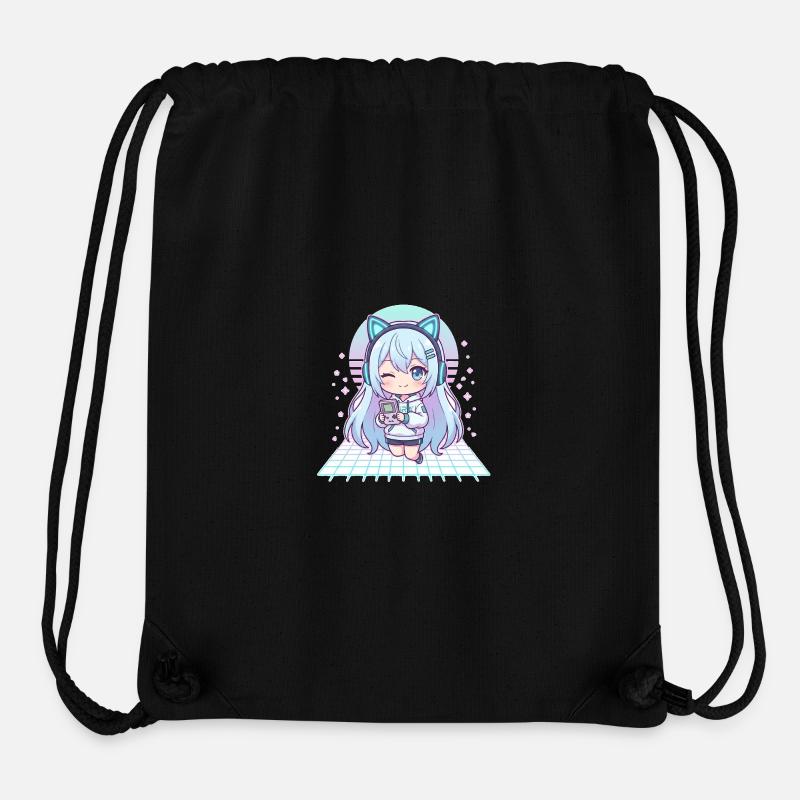 Kawaii gamer with cat ears - Stanley/Stella Recycled Gym Bag - black