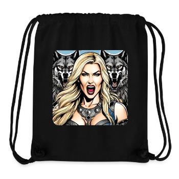 Viking Shield Maiden with Wolves - Stanley/Stella Recycled Gym Bag - black - Front