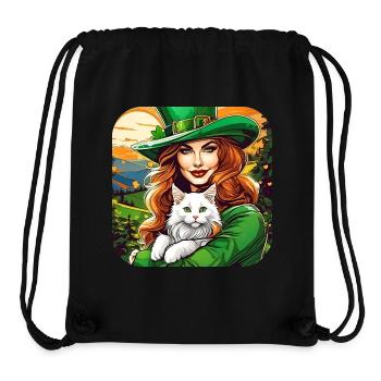 Saint Patricks Day Koboldin mit Katze - Stanley/Stella recycelter Gym Bag - Schwarz - Vorne