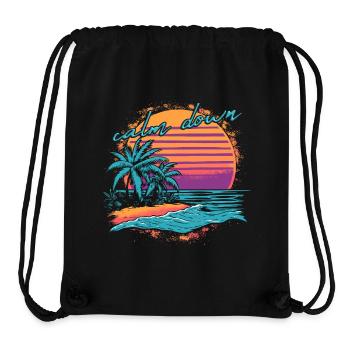 Se calmer, plage, coucher de soleil, palmiers, vacances, l’heure du bain - Sac à cordon recyclé Stanley/Stella - noir - Devant
