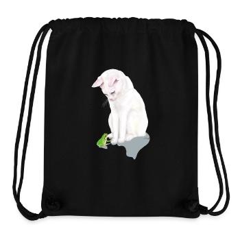 Weiße Katze mit grünem Frosch - Stanley/Stella recycelter Gym Bag - Schwarz - Vorne