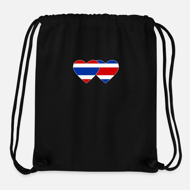 Costa Rica Thaïlande drapeau coeur - Sac à cordon recyclé Stanley/Stella - noir