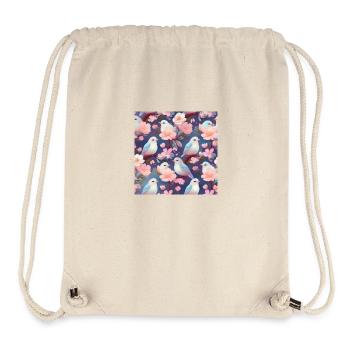 Oiseaux dans le cerisier en fleurs | Modèle sans couture - Sac à cordon recyclé Stanley/Stella - blanc naturel - Devant