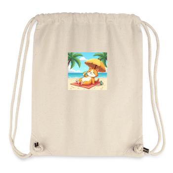 Chat sur la plage au soleil avec boisson - dessin animé - Sac à cordon recyclé Stanley/Stella - blanc naturel - Devant