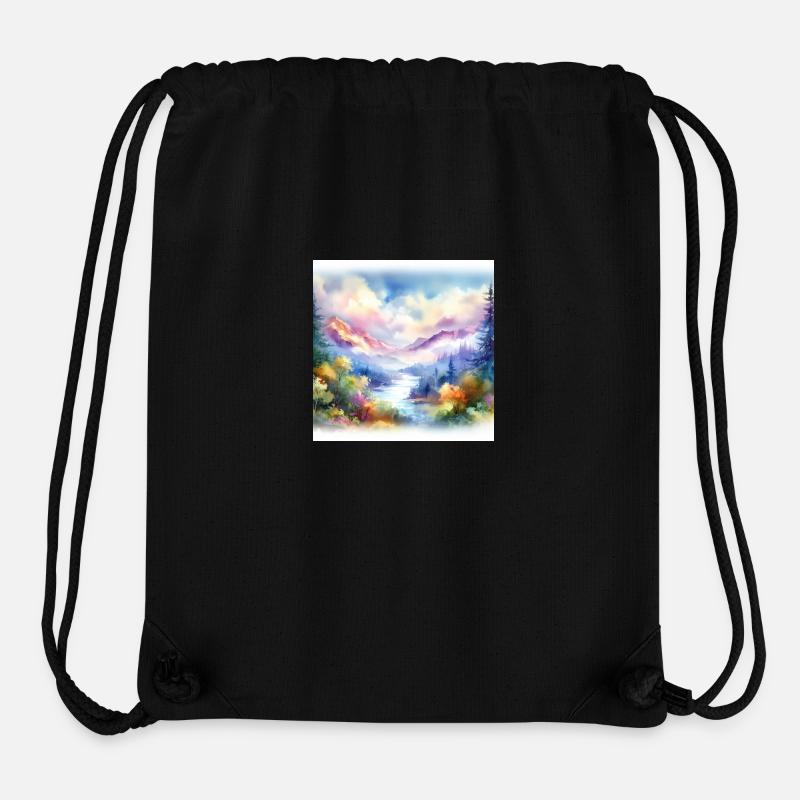 Peinture à l’aquarelle de montagne colorée - Sac à cordon recyclé Stanley/Stella - noir