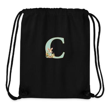 Lettre C, Monogramme, Fleurs, Lapin - Sac à cordon recyclé Stanley/Stella - noir - Devant