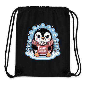Pingouin, vœux chaleureux d'hiver avec une tasse de cacao - Sac à cordon recyclé Stanley/Stella - noir - Devant