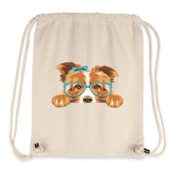 Peeking Border Collie Hund mit Schleife und Brille - Stanley/Stella recycelter Gym Bag - Naturweiß - Vorne