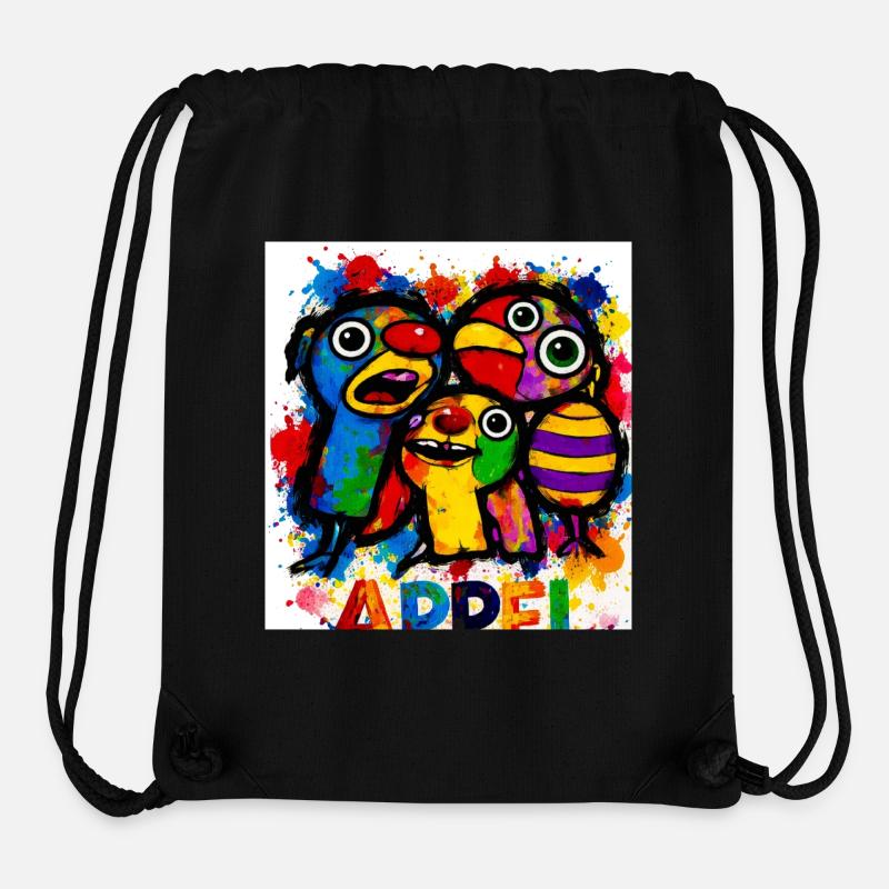 Touches de couleur : Oiseaux heureux - Sac à cordon recyclé Stanley/Stella - noir