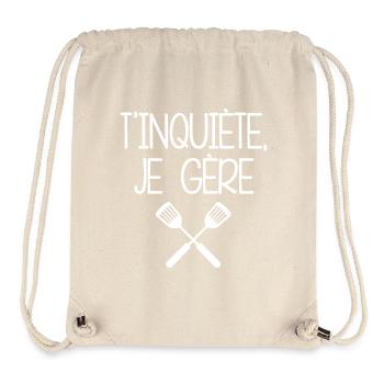 Tablier Humour - "T'inquiète, je gère" - Sac à cordon recyclé Stanley/Stella - blanc naturel - Devant