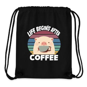 Life begins after coffee, erst Kaffee - Schwein - Stanley/Stella Recycled Gym Bag - black - Front