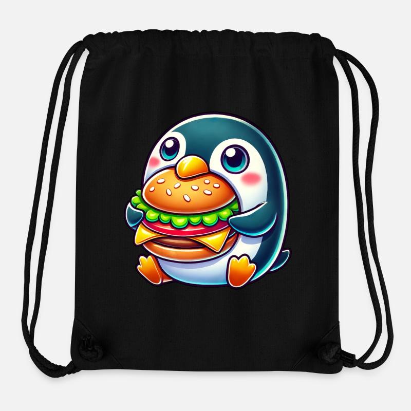 mignon pingouin burger dessin animé restauration rapide - Sac à cordon recyclé Stanley/Stella - noir