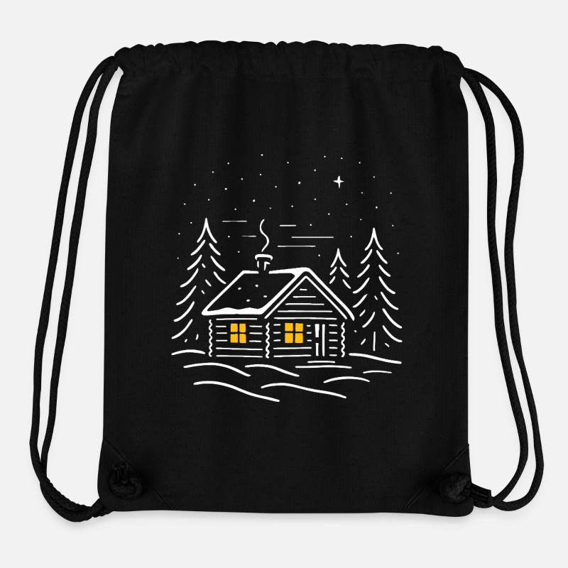 Cabane enneigée lumineuse au sapin - Sac à cordon recyclé Stanley/Stella - noir