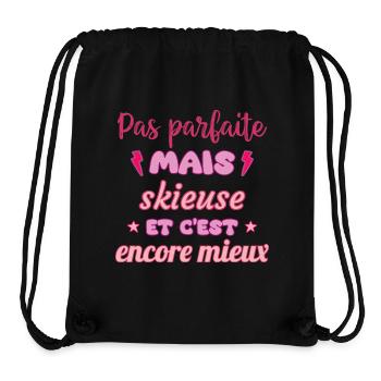 Pas parfaite mais skieuse,ski,montagne - Sac à cordon recyclé Stanley/Stella - noir - Devant