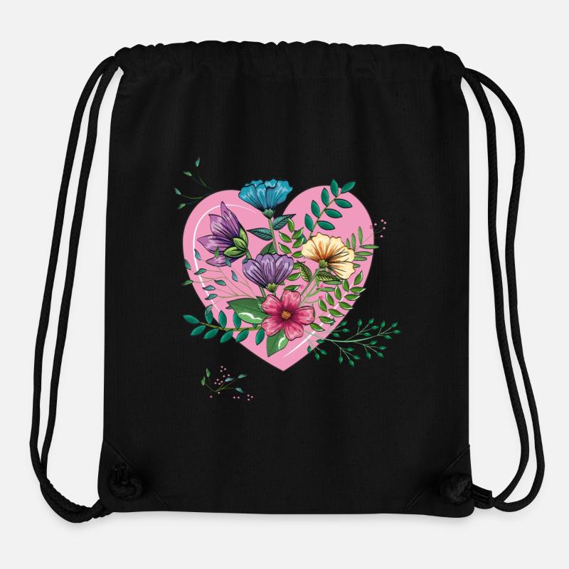 Coeur avec des fleurs, merci - Sac à cordon recyclé Stanley/Stella - noir