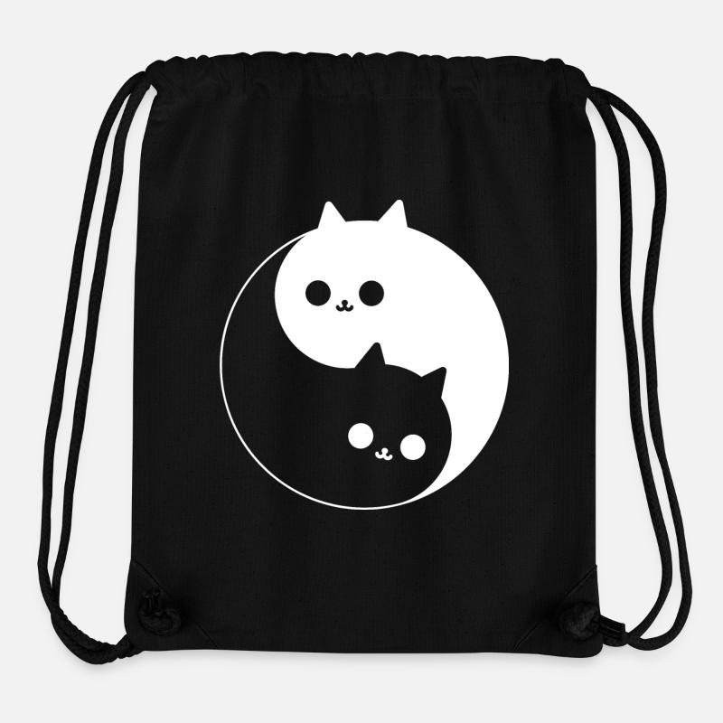 Yin et Yang mignons avec des chats - Sac à cordon recyclé Stanley/Stella - noir