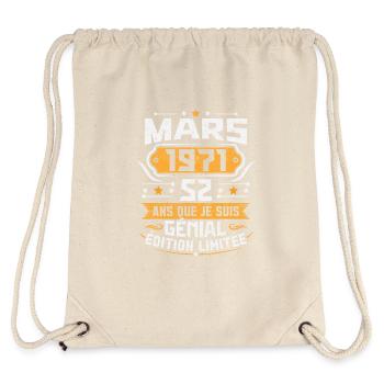 Rétro Cadeau D'anniversaire 52 Ans Mars 1971 - Sac à cordon recyclé Stanley/Stella - blanc naturel - Dos