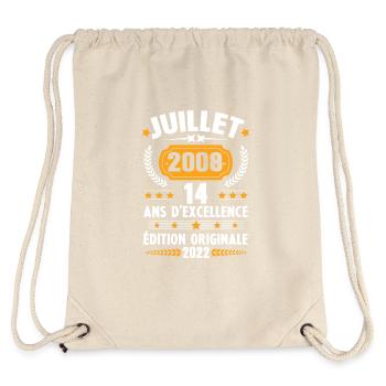 Cadeau d'anniversaire 14 Ans, Né en juillet 2008 - Sac à cordon recyclé Stanley/Stella - blanc naturel - Dos