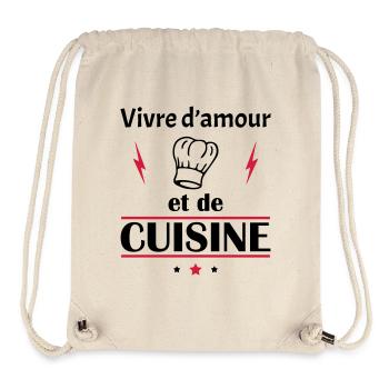 Vivre d'amour et de cuisine, fête des pères, noël - Sac à cordon recyclé Stanley/Stella - blanc naturel - Devant