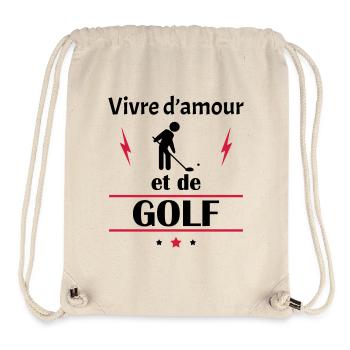 Vivre d'amour et de golf, fête des pères, noël - Sac à cordon recyclé Stanley/Stella - blanc naturel - Devant