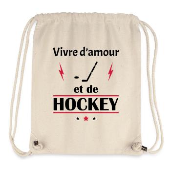 Vivre d'amour et de hockey, fête des pères, noël - Sac à cordon recyclé Stanley/Stella - blanc naturel - Devant