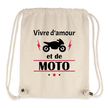 Vivre d'amour et de moto, fête des mères, noël - Sac à cordon recyclé Stanley/Stella - blanc naturel - Devant
