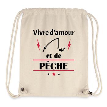 Vivre d'amour et de pêche, fête des pères, noël - Sac à cordon recyclé Stanley/Stella - blanc naturel - Devant