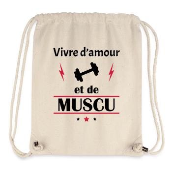 Vivre d'amour et de muscu, fête des pères, noël - Sac à cordon recyclé Stanley/Stella - blanc naturel - Devant