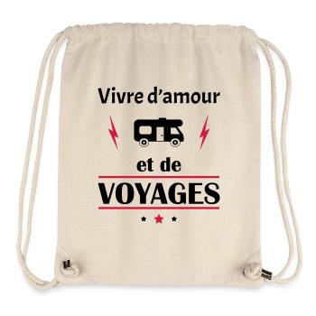 Vivre d'amour et de voyages,fête des pères, noël - Sac à cordon recyclé Stanley/Stella - blanc naturel - Devant