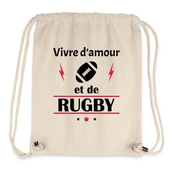 Vivre d'amour et de rugby, fête des pères, noël - Sac à cordon recyclé Stanley/Stella - blanc naturel - Devant