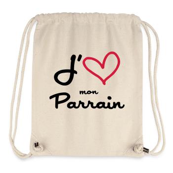 J'aime mon Parrain / Naissance / Bébé / Baptême - Sac à cordon recyclé Stanley/Stella - blanc naturel - Devant