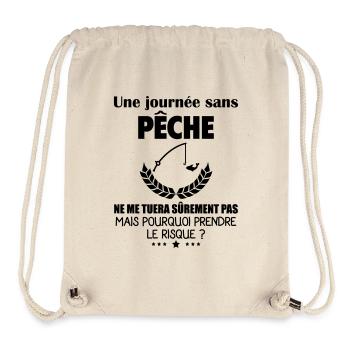 Une journée sans pêche, pêcheur, pêcheuse, noël - Sac à cordon recyclé Stanley/Stella - blanc naturel - Devant