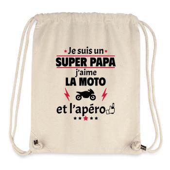 Je suis un super papa moto apéro, fête des pères - Sac à cordon recyclé Stanley/Stella - blanc naturel - Devant