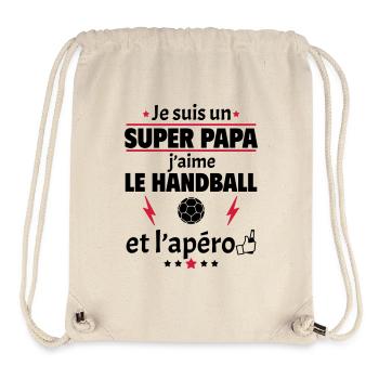 Je suis un super papa handball apéro, noël - Sac à cordon recyclé Stanley/Stella - blanc naturel - Devant