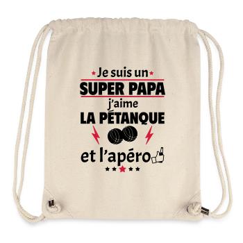 Je suis un super papa pétanque apéro, bouliste - Sac à cordon recyclé Stanley/Stella - blanc naturel - Devant